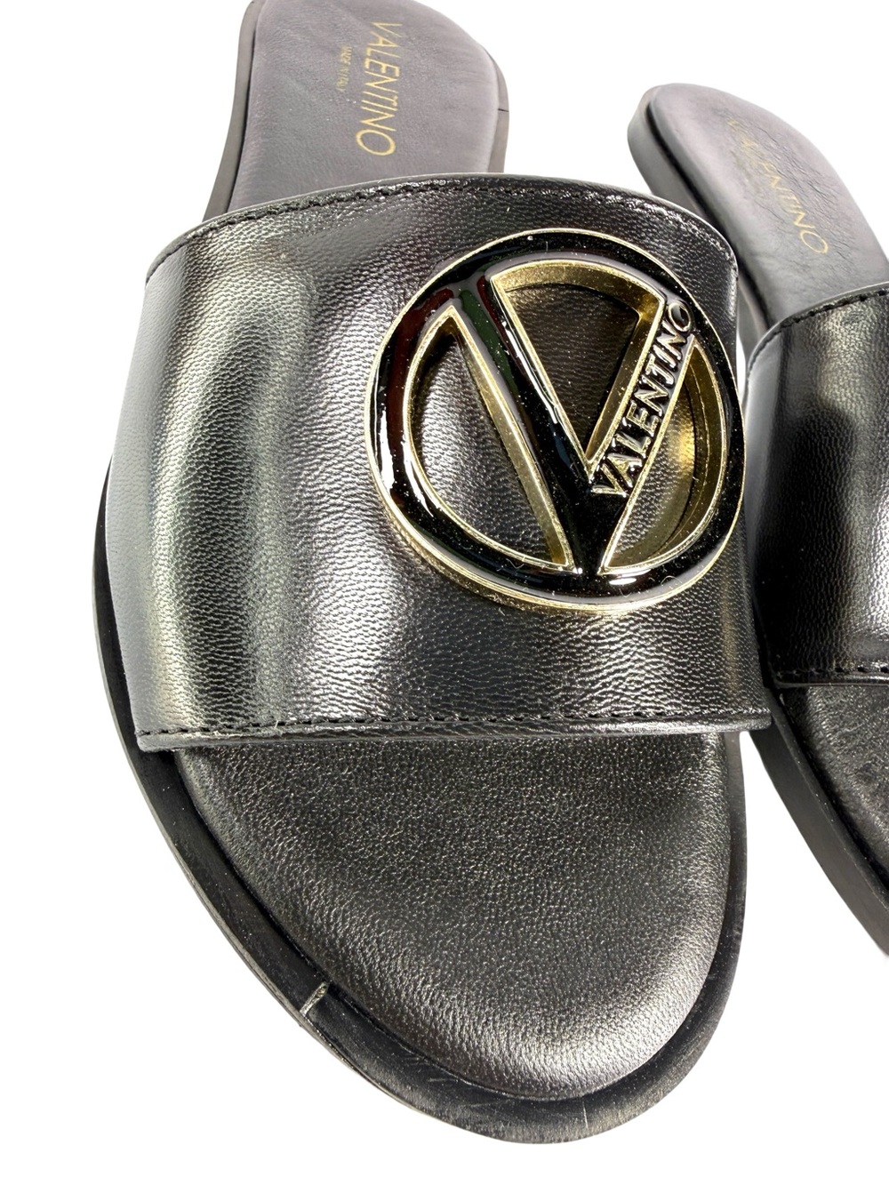 Valentino Black Leather Logo Slide Sandals - Picture 3 of 11
